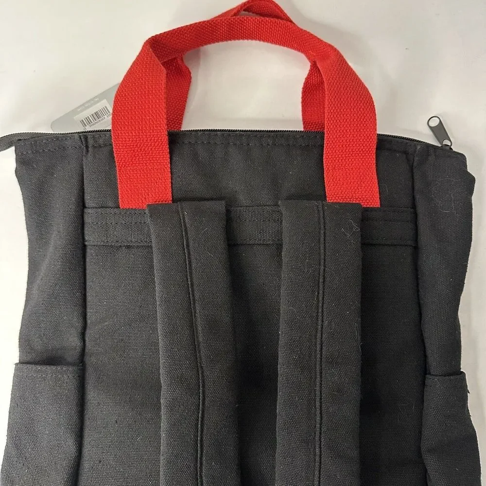 NWT Backpack Mickey Mouse￼￼Disney Parks New Black Canvas‎ Red Straps Very Cute